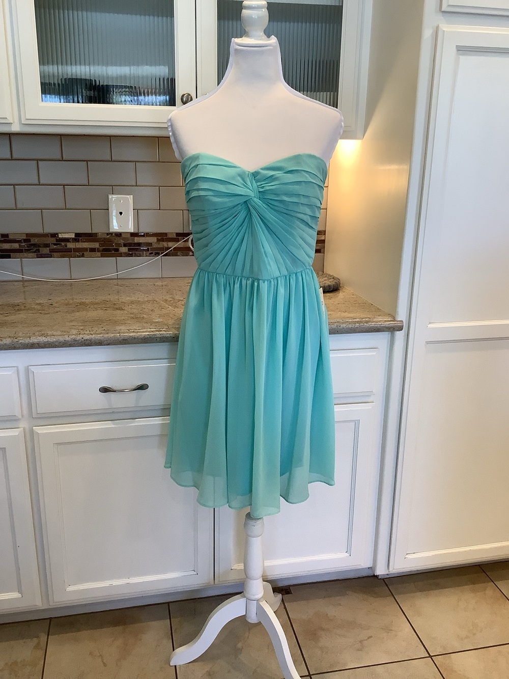 A Drea Strapless Lace Bodice Dress in Seafoam Green- NWT Size Large